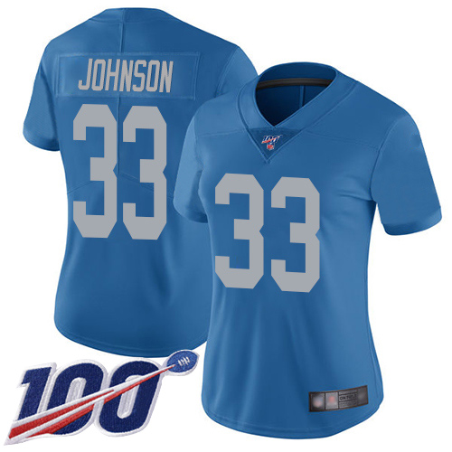 Nike Lions #33 Kerryon Johnson Blue Throwback Women's Stitched NFL 100th Season Vapor Limited Jersey Nike Lions #33 Kerryon Johnson Blue Throwback Women's Stitched NFL 100th Season Vapor Limited Jersey