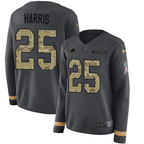 Nike Lions #25 Will Harris Anthracite Salute to Service Women's Stitched NFL Limited Therma Long Sleeve Jersey Nike Lions #25 Will Harris Anthracite Salute to Service Women's Stitched NFL Limited Therma Long Sleeve Jersey