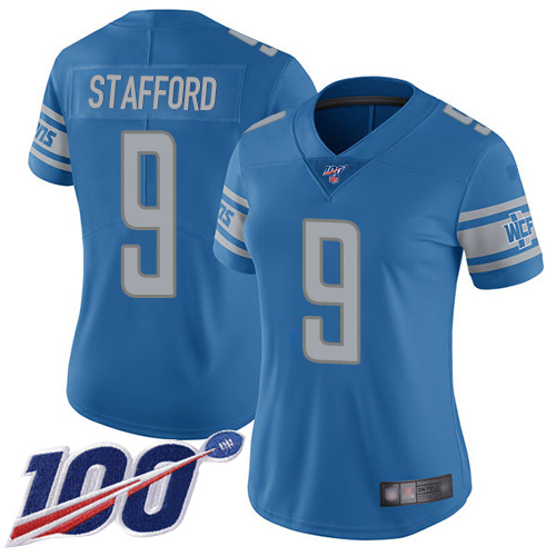 Nike Lions #9 Matthew Stafford Blue Team Color Women's Stitched NFL 100th Season Vapor Limited Jersey Nike Lions #9 Matthew Stafford Blue Team Color Women's Stitched NFL 100th Season Vapor Limited Jersey