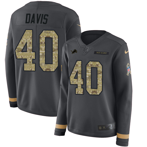 Nike Lions #40 Jarrad Davis Anthracite Salute to Service Women's Stitched NFL Limited Therma Long Sleeve Jersey Nike Lions #40 Jarrad Davis Anthracite Salute to Service Women's Stitched NFL Limited Therma Long Sleeve Jersey