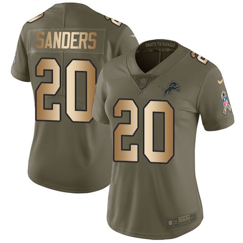 Nike Lions #20 Barry Sanders Olive/Gold Women's Stitched NFL Limited 2017 Salute to Service Jersey Nike Lions #20 Barry Sanders Olive/Gold Women's Stitched NFL Limited 2017 Salute to Service Jersey