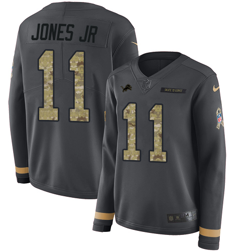 Nike Lions #11 Marvin Jones Jr Anthracite Salute to Service Women's Stitched NFL Limited Therma Long Sleeve Jersey Nike Lions #11 Marvin Jones Jr Anthracite Salute to Service Women's Stitched NFL Limited Therma Long Sleeve Jersey