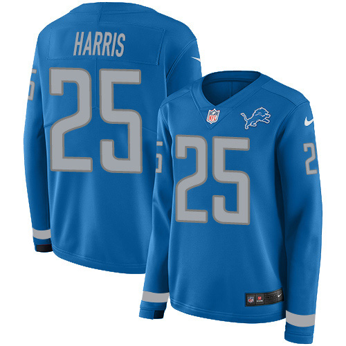 Nike Lions #25 Will Harris Blue Team Color Women's Stitched NFL Limited Therma Long Sleeve Jersey Nike Lions #25 Will Harris Blue Team Color Women's Stitched NFL Limited Therma Long Sleeve Jersey