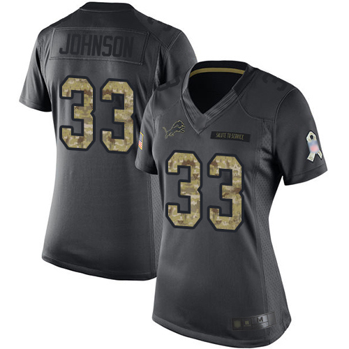 Nike Lions #33 Kerryon Johnson Black Women's Stitched NFL Limited 2016 Salute to Service Jersey Nike Lions #33 Kerryon Johnson Black Women's Stitched NFL Limited 2016 Salute to Service Jersey