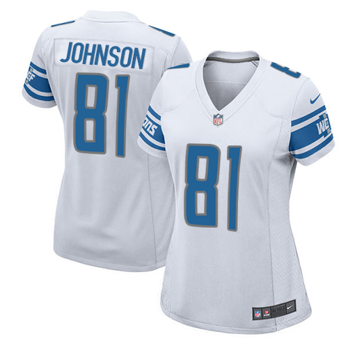 Nike Lions #81 Calvin Johnson White Women's Stitched NFL Elite Jersey Nike Lions #81 Calvin Johnson White Women's Stitched NFL Elite Jersey