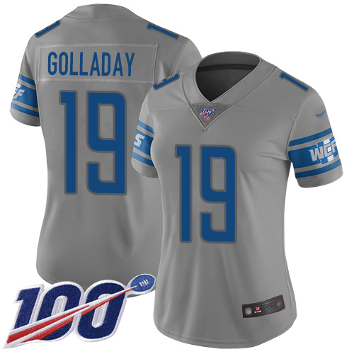 Nike Lions #19 Kenny Golladay Gray Women's Stitched NFL Limited Inverted Legend 100th Season Jersey Nike Lions #19 Kenny Golladay Gray Women's Stitched NFL Limited Inverted Legend 100th Season Jersey