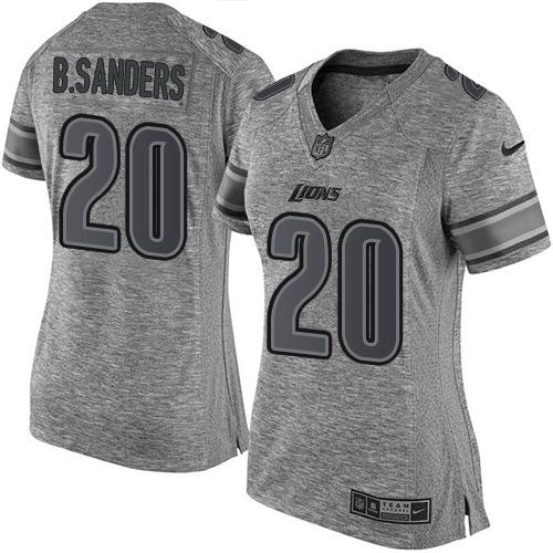 Nike Lions #20 Barry Sanders Gray Women's Stitched NFL Limited Gridiron Gray Jersey Nike Lions #20 Barry Sanders Gray Women's Stitched NFL Limited Gridiron Gray Jersey