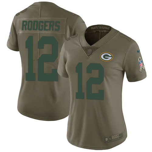 Nike Packers #12 Aaron Rodgers Olive Women's Stitched NFL Limited 2017 Salute to Service Jersey Nike Packers #12 Aaron Rodgers Olive Women's Stitched NFL Limited 2017 Salute to Service Jersey