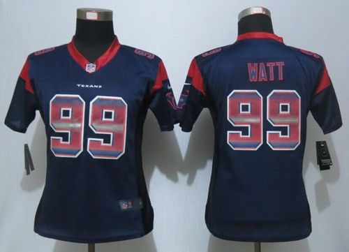 Nike Texans #99 J.J. Watt Navy Blue Team Color Women's Stitched NFL Elite Strobe Jersey Nike Texans #99 J.J. Watt Navy Blue Team Color Women's Stitched NFL Elite Strobe Jersey