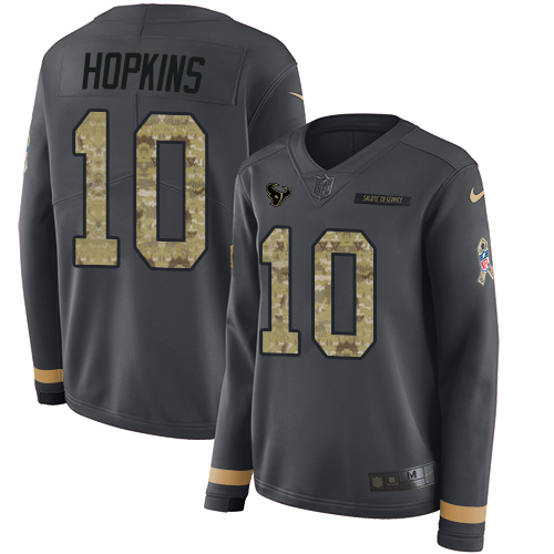 Nike Texans #10 DeAndre Hopkins Anthracite Salute to Service Women's Stitched NFL Limited Therma Long Sleeve Jersey Nike Texans #10 DeAndre Hopkins Anthracite Salute to Service Women's Stitched NFL Limited Therma Long Sleeve Jersey
