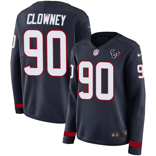 Nike Texans #90 Jadeveon Clowney Navy Blue Team Color Women's Stitched NFL Limited Therma Long Sleeve Jersey Nike Texans #90 Jadeveon Clowney Navy Blue Team Color Women's Stitched NFL Limited Therma Long Sleeve Jersey