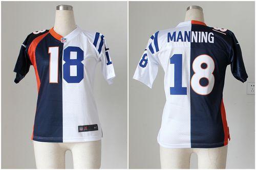 Nike Colts #18 Peyton Manning Blue/White Women's Stitched NFL Elite Split Broncos Jersey Nike Colts #18 Peyton Manning Blue/White Women's Stitched NFL Elite Split Broncos Jersey