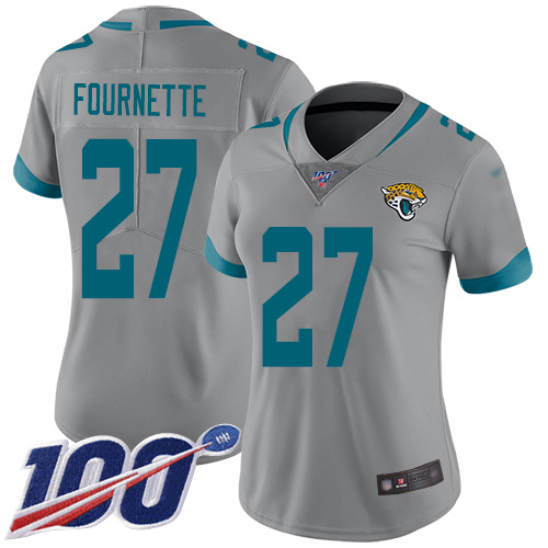 Nike Jaguars #27 Leonard Fournette Silver Women's Stitched NFL Limited Inverted Legend 100th Season Jersey Nike Jaguars #27 Leonard Fournette Silver Women's Stitched NFL Limited Inverted Legend 100th Season Jersey
