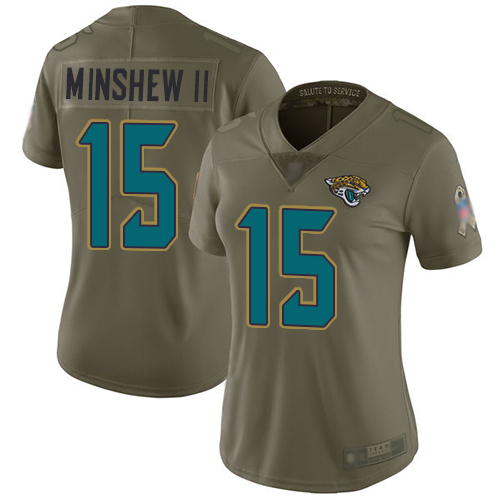 Nike Jaguars #15 Gardner Minshew II Olive Women's Stitched NFL Limited 2017 Salute to Service Jersey Nike Jaguars #15 Gardner Minshew II Olive Women's Stitched NFL Limited 2017 Salute to Service Jersey