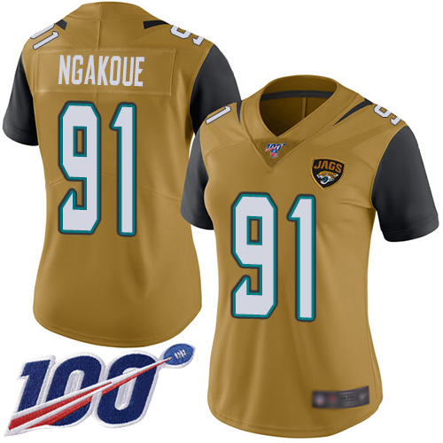 Nike Jaguars #91 Yannick Ngakoue Gold Women's Stitched NFL Limited Rush 100th Season Jersey Nike Jaguars #91 Yannick Ngakoue Gold Women's Stitched NFL Limited Rush 100th Season Jersey