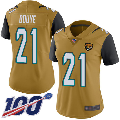 Nike Jaguars #21 A.J. Bouye Gold Women's Stitched NFL Limited Rush 100th Season Jersey Nike Jaguars #21 A.J. Bouye Gold Women's Stitched NFL Limited Rush 100th Season Jersey