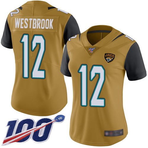 Nike Jaguars #12 Dede Westbrook Gold Women's Stitched NFL Limited Rush 100th Season Jersey Nike Jaguars #12 Dede Westbrook Gold Women's Stitched NFL Limited Rush 100th Season Jersey