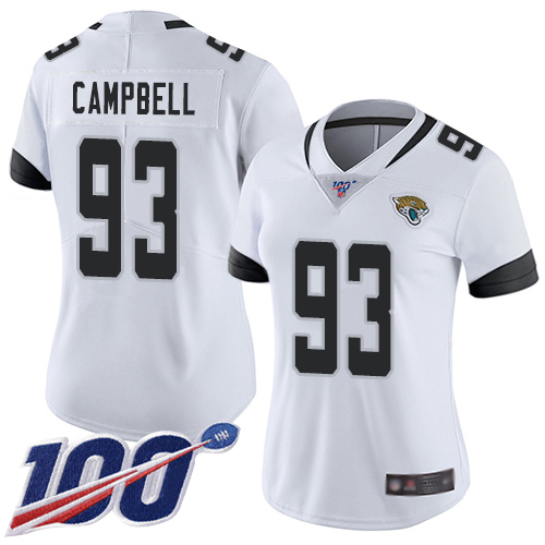 Nike Jaguars #93 Calais Campbell White Women's Stitched NFL 100th Season Vapor Limited Jersey Nike Jaguars #93 Calais Campbell White Women's Stitched NFL 100th Season Vapor Limited Jersey