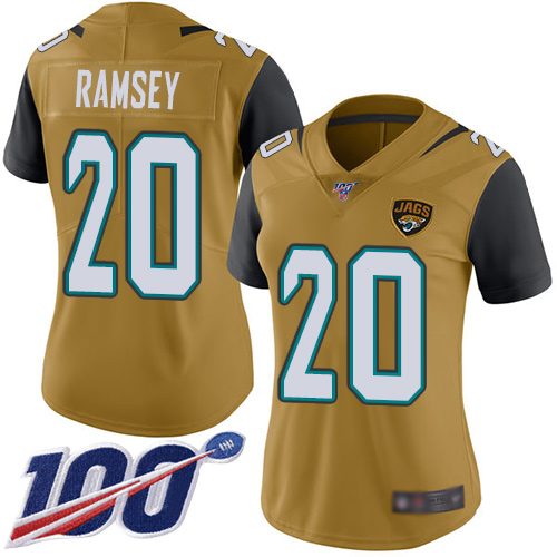 Nike Jaguars #20 Jalen Ramsey Gold Women's Stitched NFL Limited Rush 100th Season Jersey Nike Jaguars #20 Jalen Ramsey Gold Women's Stitched NFL Limited Rush 100th Season Jersey