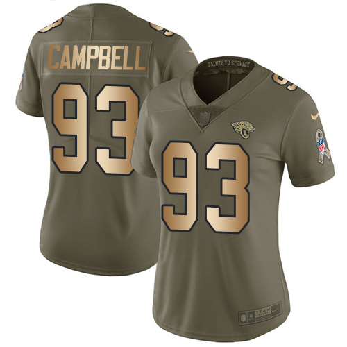 Nike Jaguars #93 Calais Campbell Olive/Gold Women's Stitched NFL Limited 2017 Salute to Service Jersey Nike Jaguars #93 Calais Campbell Olive/Gold Women's Stitched NFL Limited 2017 Salute to Service Jersey