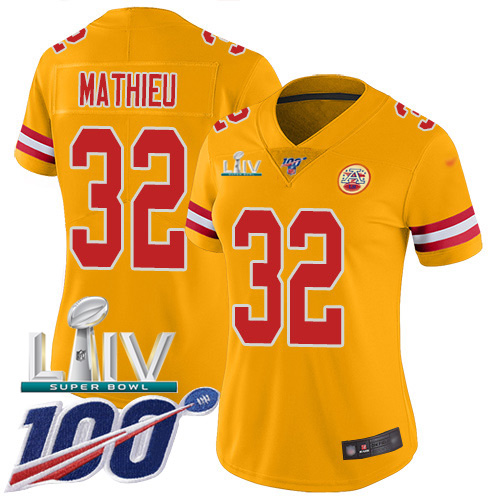 Nike Chiefs #32 Tyrann Mathieu Gold Super Bowl LIV 2020 Women's Stitched NFL Limited Inverted Legend 100th Season Jersey Nike Chiefs #32 Tyrann Mathieu Gold Super Bowl LIV 2020 Women's Stitched NFL Limited Inverted Legend 100th Season Jersey