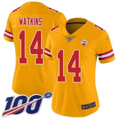 Nike Chiefs #14 Sammy Watkins Gold Women's Stitched NFL Limited Inverted Legend 100th Season Jersey Nike Chiefs #14 Sammy Watkins Gold Women's Stitched NFL Limited Inverted Legend 100th Season Jersey