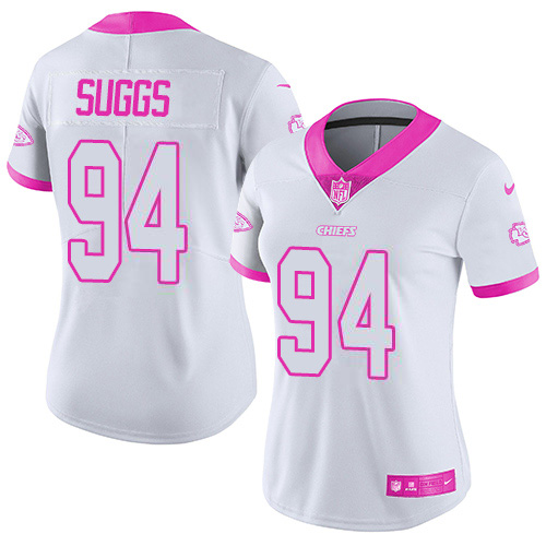 Nike Chiefs #94 Terrell Suggs White/Pink Women's Stitched NFL Limited Rush Fashion Jersey Nike Chiefs #94 Terrell Suggs White/Pink Women's Stitched NFL Limited Rush Fashion Jersey