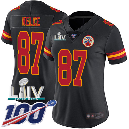 Nike Chiefs #87 Travis Kelce Black Super Bowl LIV 2020 Women's Stitched NFL Limited Rush 100th Season Jersey Nike Chiefs #87 Travis Kelce Black Super Bowl LIV 2020 Women's Stitched NFL Limited Rush 100th Season Jersey