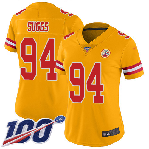 Nike Chiefs #94 Terrell Suggs Gold Women's Stitched NFL Limited Inverted Legend 100th Season Jersey Nike Chiefs #94 Terrell Suggs Gold Women's Stitched NFL Limited Inverted Legend 100th Season Jersey