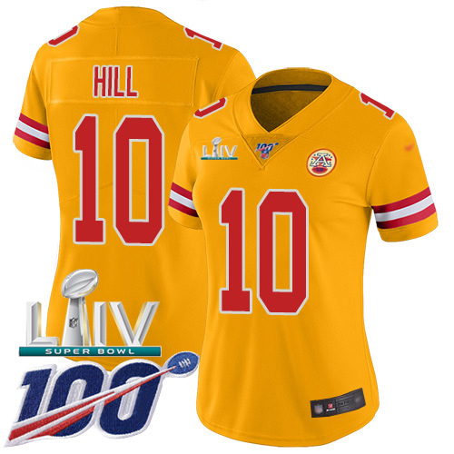 Nike Chiefs #10 Tyreek Hill Gold Super Bowl LIV 2020 Women's Stitched NFL Limited Inverted Legend 100th Season Jersey Nike Chiefs #10 Tyreek Hill Gold Super Bowl LIV 2020 Women's Stitched NFL Limited Inverted Legend 100th Season Jersey