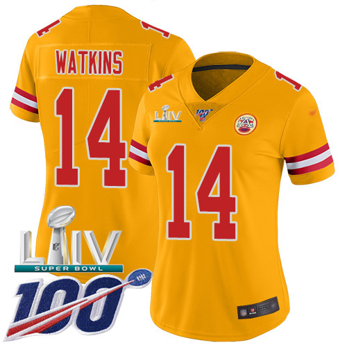 Nike Chiefs #14 Sammy Watkins Gold Super Bowl LIV 2020 Women's Stitched NFL Limited Inverted Legend 100th Season Jersey Nike Chiefs #14 Sammy Watkins Gold Super Bowl LIV 2020 Women's Stitched NFL Limited Inverted Legend 100th Season Jersey