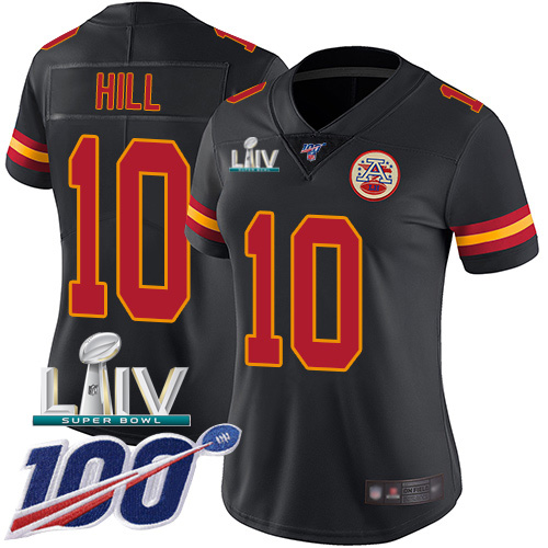 Nike Chiefs #10 Tyreek Hill Black Super Bowl LIV 2020 Women's Stitched NFL Limited Rush 100th Season Jersey Nike Chiefs #10 Tyreek Hill Black Super Bowl LIV 2020 Women's Stitched NFL Limited Rush 100th Season Jersey