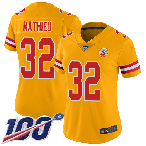 Nike Chiefs #32 Tyrann Mathieu Gold Women's Stitched NFL Limited Inverted Legend 100th Season Jersey Nike Chiefs #32 Tyrann Mathieu Gold Women's Stitched NFL Limited Inverted Legend 100th Season Jersey
