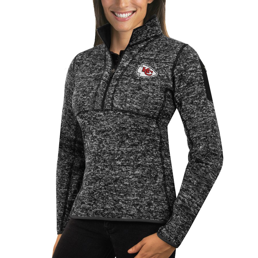 Kansas City Chiefs Antigua Women's Fortune Half-Zip Sweater Heather Black Kansas City Chiefs Antigua Women's Fortune Half-Zip Sweater Heather Black