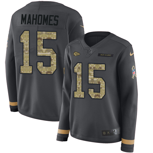 Nike Chiefs #15 Patrick Mahomes Anthracite Salute to Service Women's Stitched NFL Limited Therma Long Sleeve Jersey Nike Chiefs #15 Patrick Mahomes Anthracite Salute to Service Women's Stitched NFL Limited Therma Long Sleeve Jersey