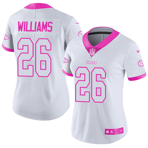 Nike Chiefs #26 Damien Williams White/Pink Women's Stitched NFL Limited Rush Fashion Jersey Nike Chiefs #26 Damien Williams White/Pink Women's Stitched NFL Limited Rush Fashion Jersey