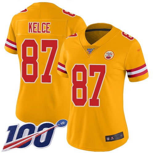 Nike Chiefs #87 Travis Kelce Gold Women's Stitched NFL Limited Inverted Legend 100th Season Jersey Nike Chiefs #87 Travis Kelce Gold Women's Stitched NFL Limited Inverted Legend 100th Season Jersey