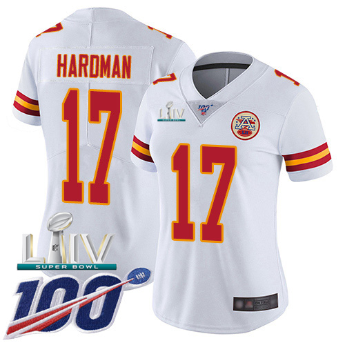 Nike Chiefs #17 Mecole Hardman White Super Bowl LIV 2020 Women's Stitched NFL 100th Season Vapor Untouchable Limited Jersey Nike Chiefs #17 Mecole Hardman White Super Bowl LIV 2020 Women's Stitched NFL 100th Season Vapor Untouchable Limited Jersey