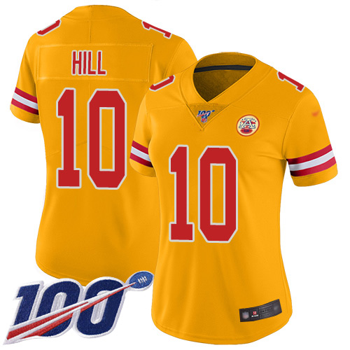 Nike Chiefs #10 Tyreek Hill Gold Women's Stitched NFL Limited Inverted Legend 100th Season Jersey Nike Chiefs #10 Tyreek Hill Gold Women's Stitched NFL Limited Inverted Legend 100th Season Jersey