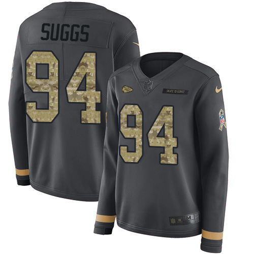 Nike Chiefs #94 Terrell Suggs Anthracite Salute to Service Women's Stitched NFL Limited Therma Long Sleeve Jersey Nike Chiefs #94 Terrell Suggs Anthracite Salute to Service Women's Stitched NFL Limited Therma Long Sleeve Jersey