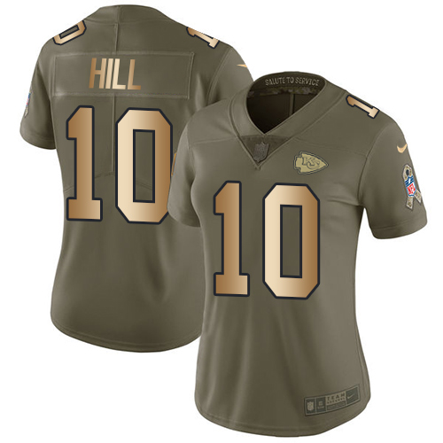 Nike Chiefs #10 Tyreek Hill Olive/Gold Women's Stitched NFL Limited 2017 Salute to Service Jersey Nike Chiefs #10 Tyreek Hill Olive/Gold Women's Stitched NFL Limited 2017 Salute to Service Jersey