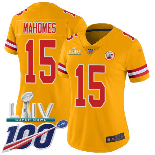 Nike Chiefs #15 Patrick Mahomes Gold Super Bowl LIV 2020 Women's Stitched NFL Limited Inverted Legend 100th Season Jersey Nike Chiefs #15 Patrick Mahomes Gold Super Bowl LIV 2020 Women's Stitched NFL Limited Inverted Legend 100th Season Jersey