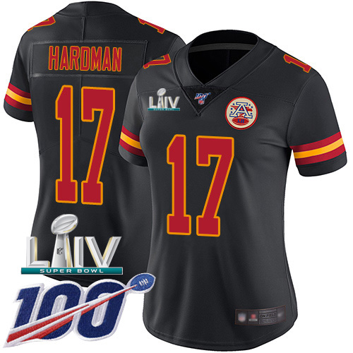 Nike Chiefs #17 Mecole Hardman Black Super Bowl LIV 2020 Women's Stitched NFL Limited Rush 100th Season Jersey Nike Chiefs #17 Mecole Hardman Black Super Bowl LIV 2020 Women's Stitched NFL Limited Rush 100th Season Jersey