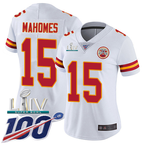 Nike Chiefs #15 Patrick Mahomes White Super Bowl LIV 2020 Women's Stitched NFL 100th Season Vapor Untouchable Limited Jersey Nike Chiefs #15 Patrick Mahomes White Super Bowl LIV 2020 Women's Stitched NFL 100th Season Vapor Untouchable Limited Jersey
