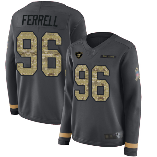 Nike Raiders #96 Clelin Ferrell Anthracite Salute to Service Women's Stitched NFL Limited Therma Long Sleeve Jersey Nike Raiders #96 Clelin Ferrell Anthracite Salute to Service Women's Stitched NFL Limited Therma Long Sleeve Jersey