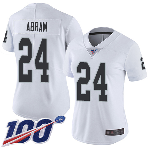 Nike Raiders #24 Johnathan Abram White Women's Stitched NFL 100th Season Vapor Limited Jersey Nike Raiders #24 Johnathan Abram White Women's Stitched NFL 100th Season Vapor Limited Jersey