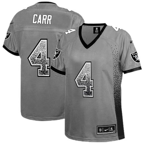 Nike Raiders #4 Derek Carr Grey Women's Stitched NFL Elite Drift Fashion Jersey Nike Raiders #4 Derek Carr Grey Women's Stitched NFL Elite Drift Fashion Jersey