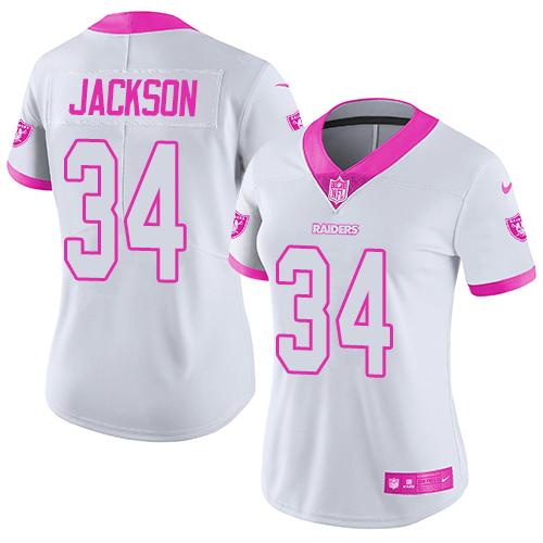Nike Raiders #34 Bo Jackson White/Pink Women's Stitched NFL Limited Rush Fashion Jersey Nike Raiders #34 Bo Jackson White/Pink Women's Stitched NFL Limited Rush Fashion Jersey