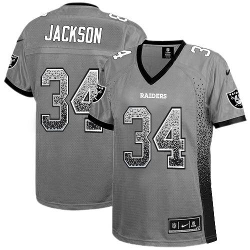 Nike Raiders #34 Bo Jackson Grey Women's Stitched NFL Elite Drift Fashion Jersey Nike Raiders #34 Bo Jackson Grey Women's Stitched NFL Elite Drift Fashion Jersey