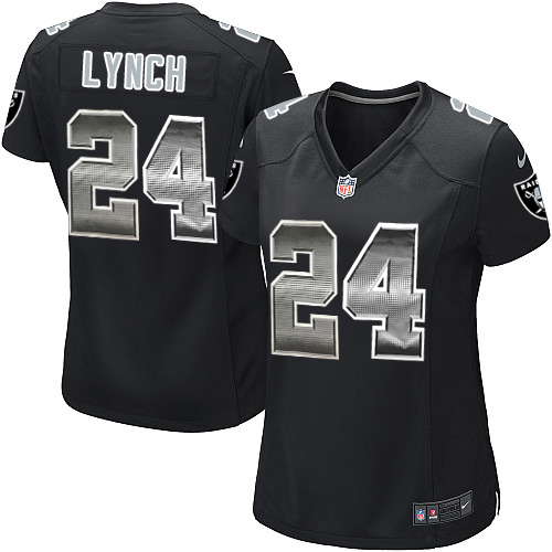 Nike Raiders #24 Marshawn Lynch Black Team Color Women's Stitched NFL Elite Strobe Jersey Nike Raiders #24 Marshawn Lynch Black Team Color Women's Stitched NFL Elite Strobe Jersey